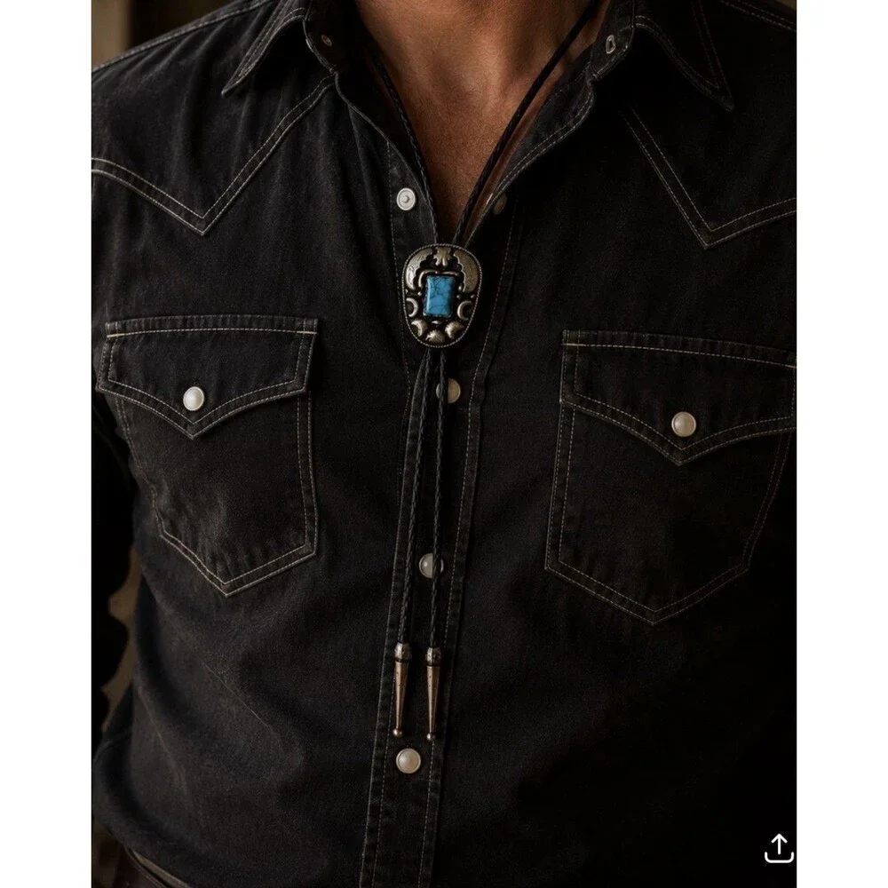 Vintage Sterling Silver & Turquoise Western Bolo Made In Mexico
